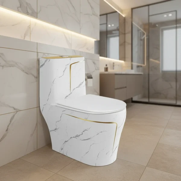 Marble Gold Line Luxury Popular Design Ceramic Modern One Piece Toilet