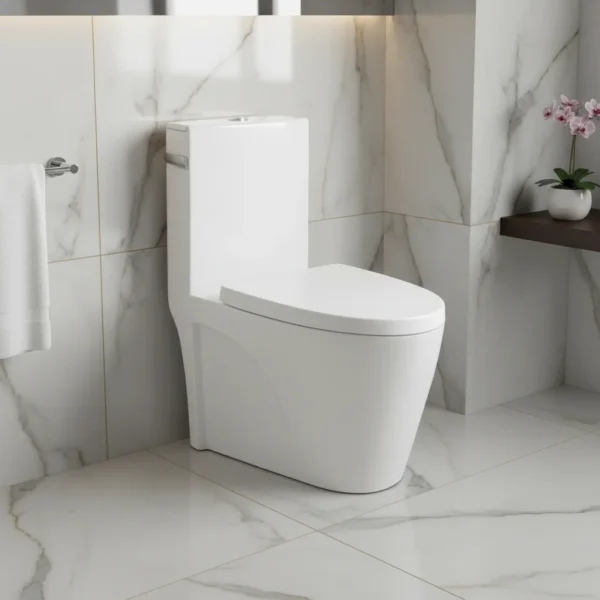 Top Flush Bathroom Ceramic White One Piece Toilet Set