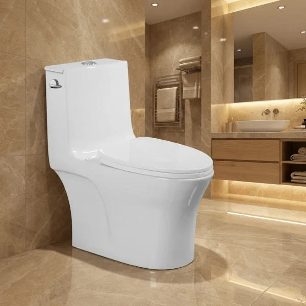 Top Flush Bathroom Easy to Cleaning Ceramic White One Piece Toilet Set