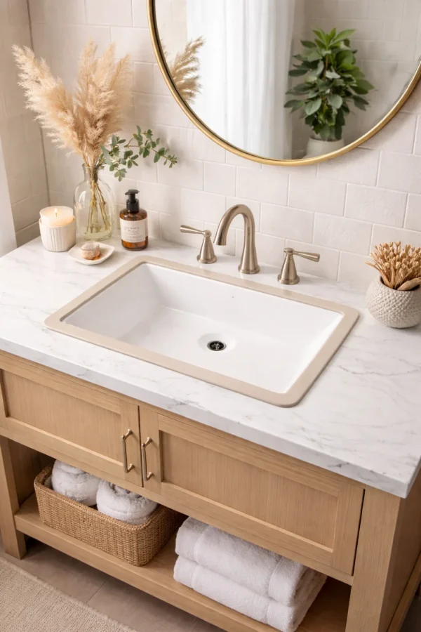 Vitreous china rectangular under-mount bathroom sink