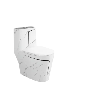 Luxury Marble Black Line White Ceramic Modern One Piece Toilet